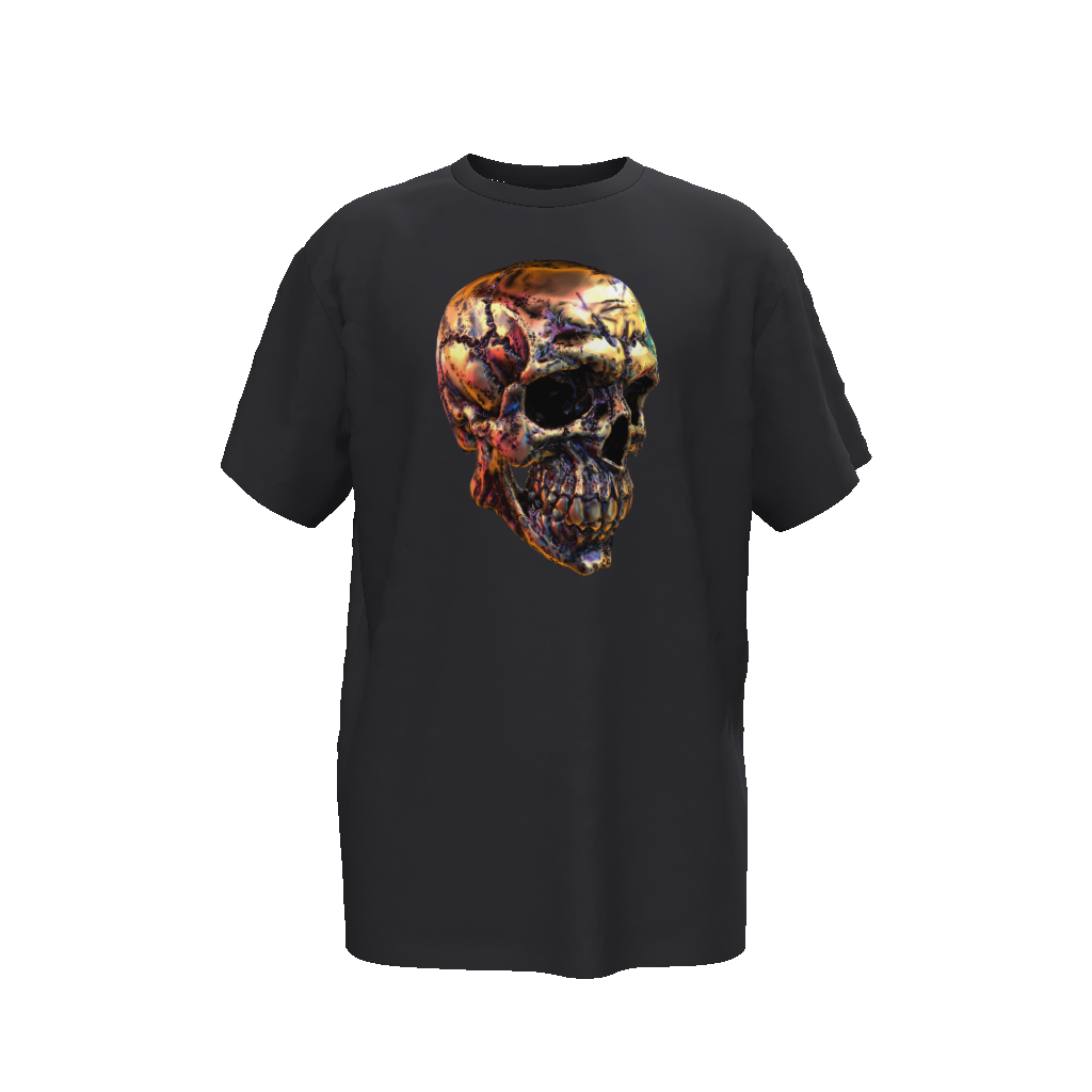 Distressed Metallic Skull All-Over Print Unisex Oversized T