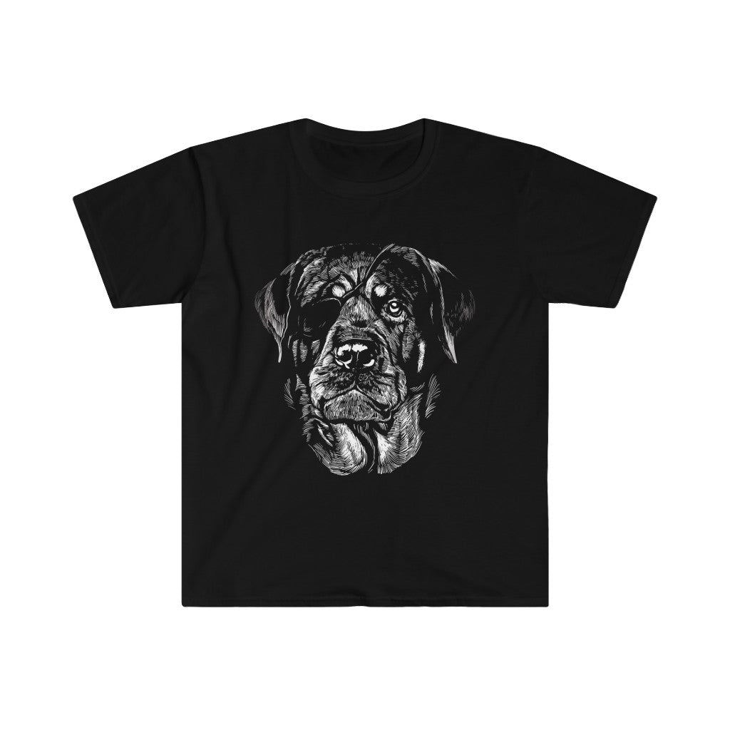 Rottweiler With Eye Patch Unisex Softstyle T-Shirt