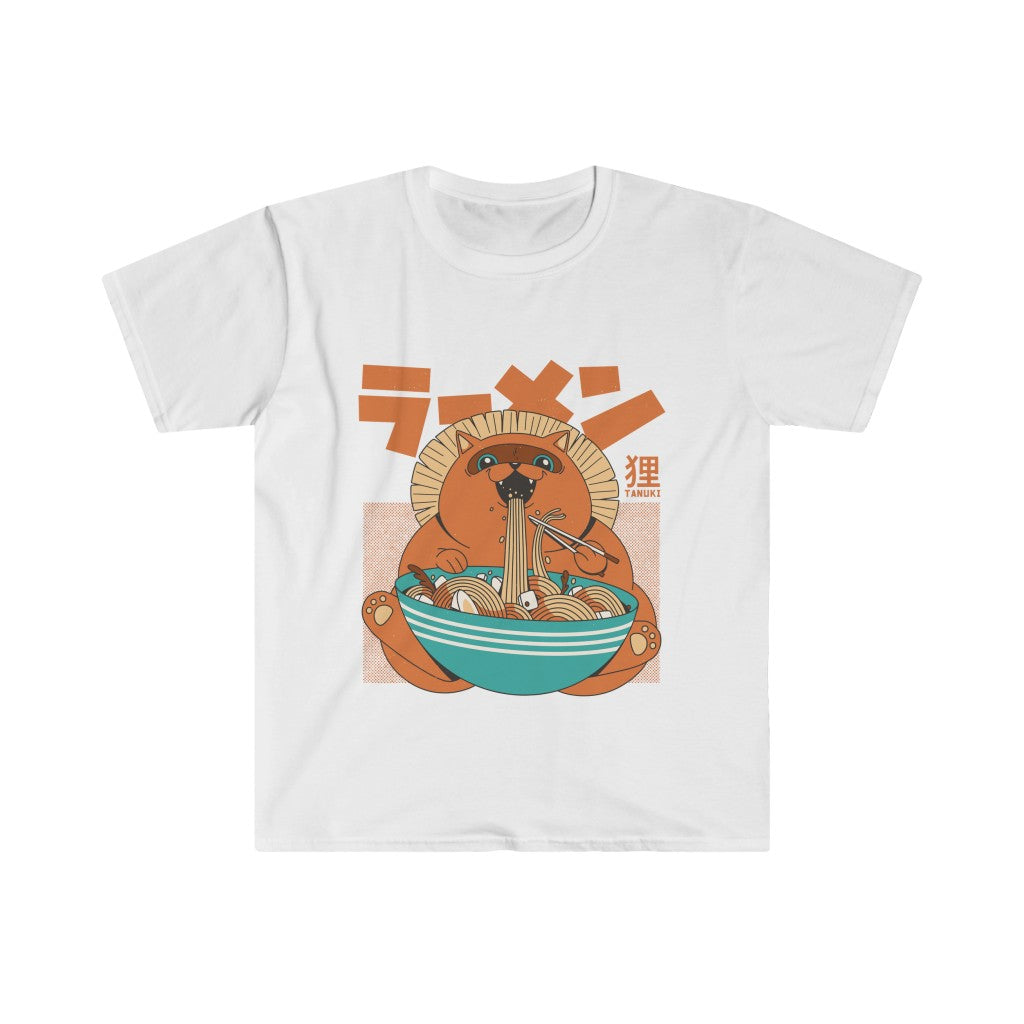 Tanuki Eating Ramen Japanese Yokai Unisex Softstyle T-Shirt