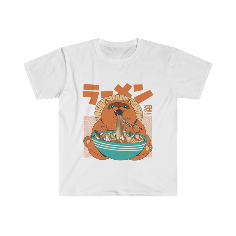 Tanuki Eating Ramen Japanese Yokai Unisex Softstyle T-Shirt