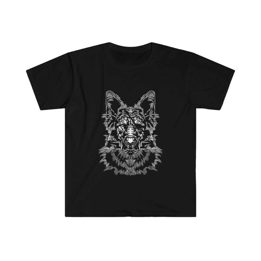 German Shepherd With Eye Patch Unisex Softstyle T-Shirt