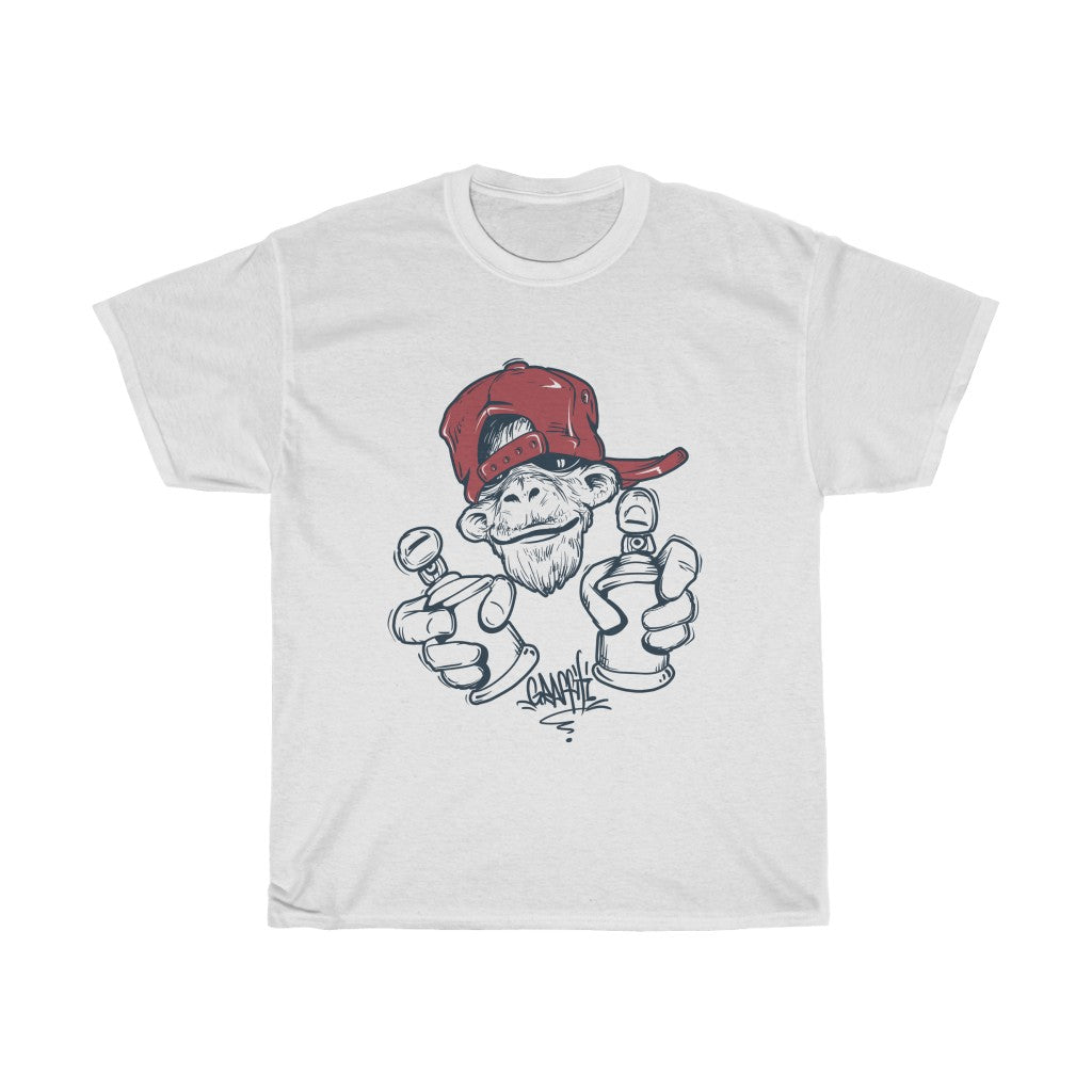 Hip Hop Monkey In A Cap Holding Spray Paint Cans Unisex Heavy Cotton Tee