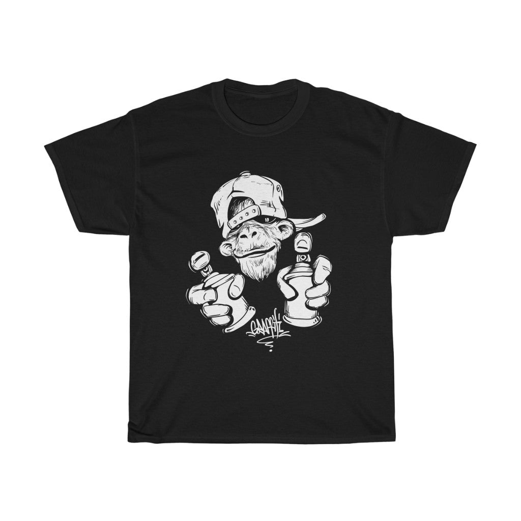 Cool Monkey In A Cap Holding Spray Paint Cans Unisex Heavy Cotton Tee